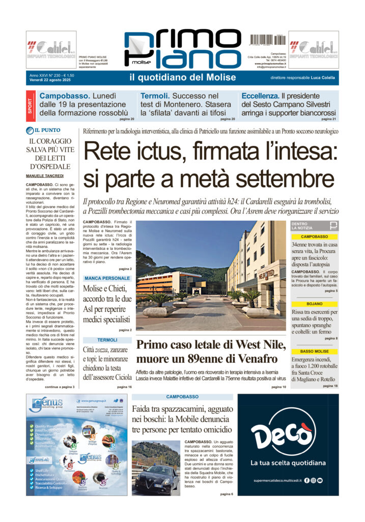 La prima pagina dell’edizione in edicola oggi