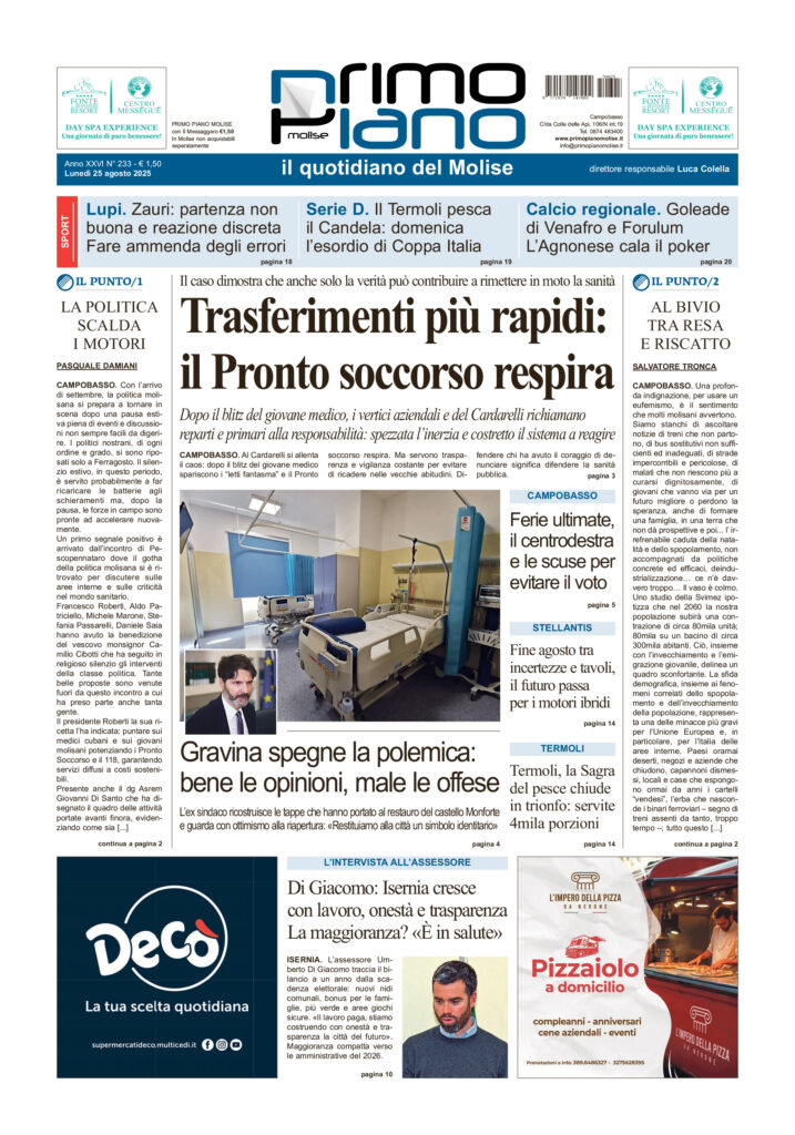 La prima pagina dell’edizione in edicola oggi
