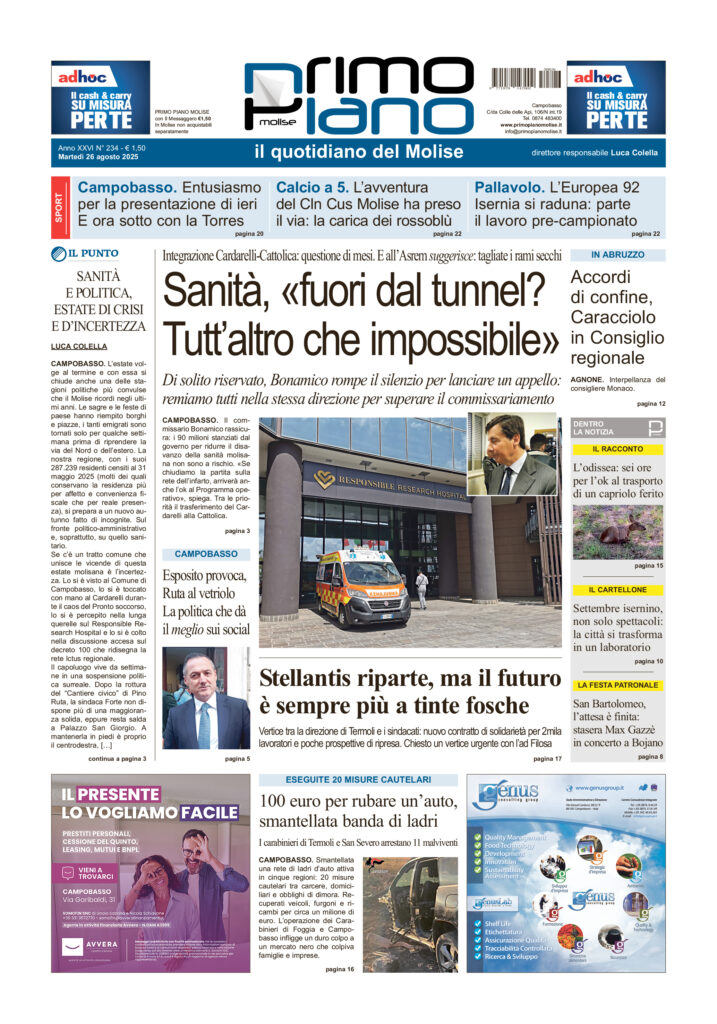 La prima pagina dell’edizione in edicola oggi