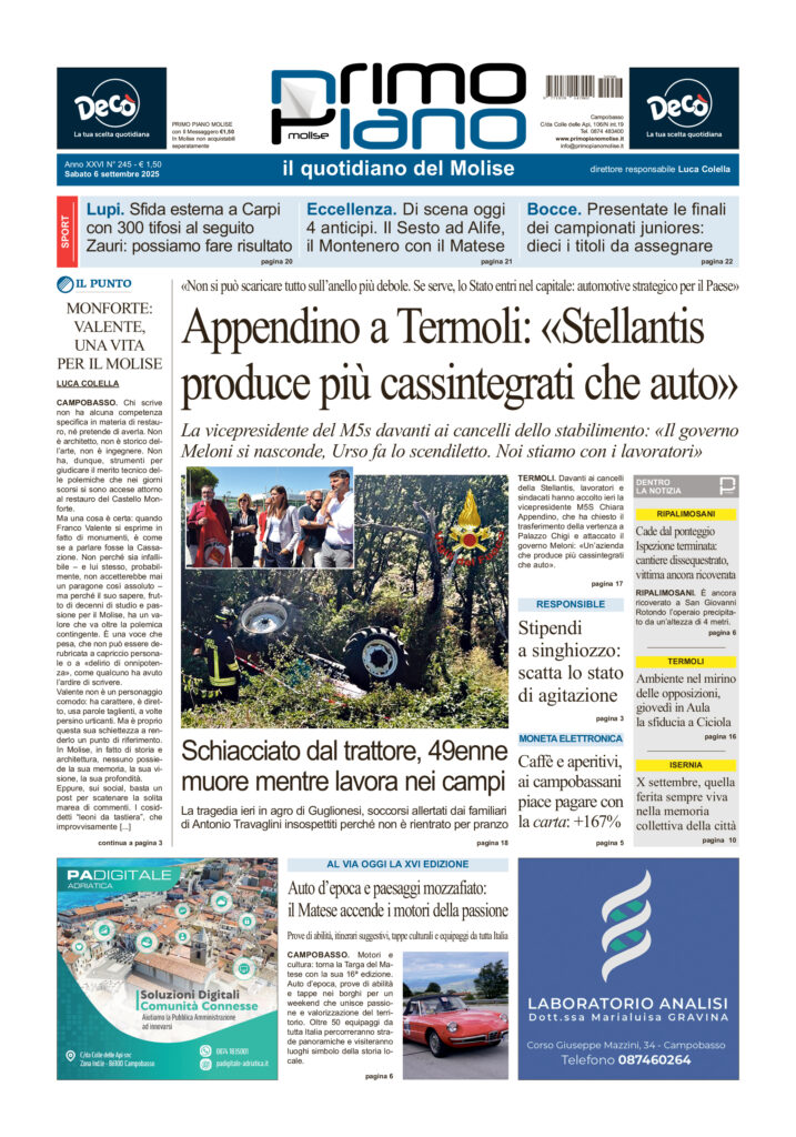 La prima pagina dell’edizione in edicola oggi