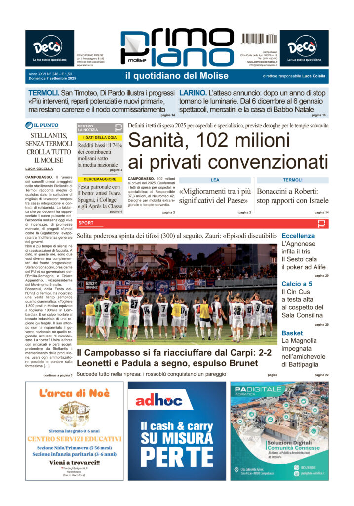 L’edizione completa di Primo Piano Molise del 7 settembre