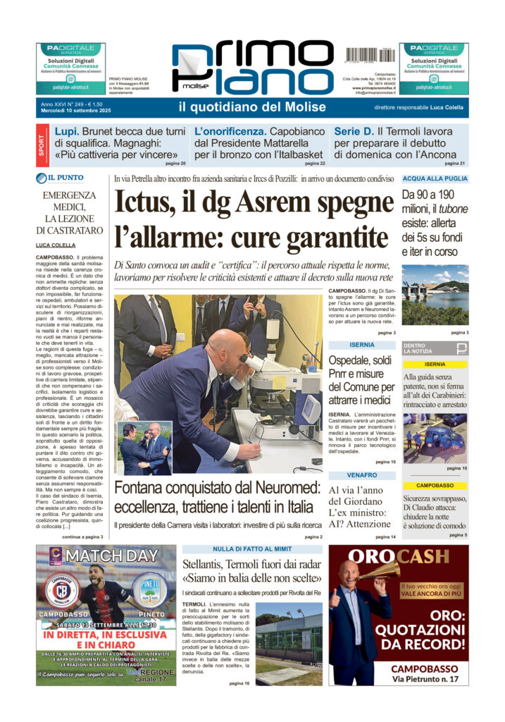 L’edizione completa di Primo Piano Molise del 10 settembre