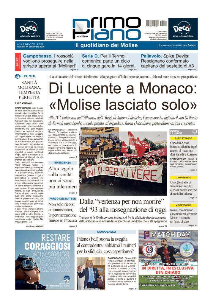 La prima pagina dell’edizione in edicola oggi