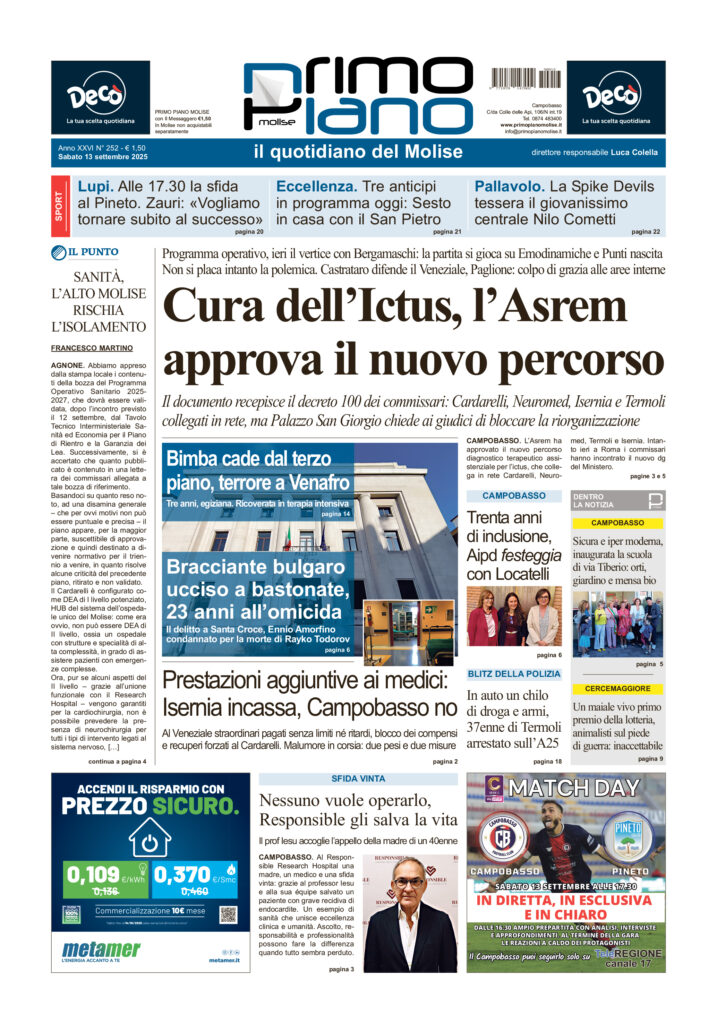 L’edizione completa di Primo Piano Molise del 13 settembre