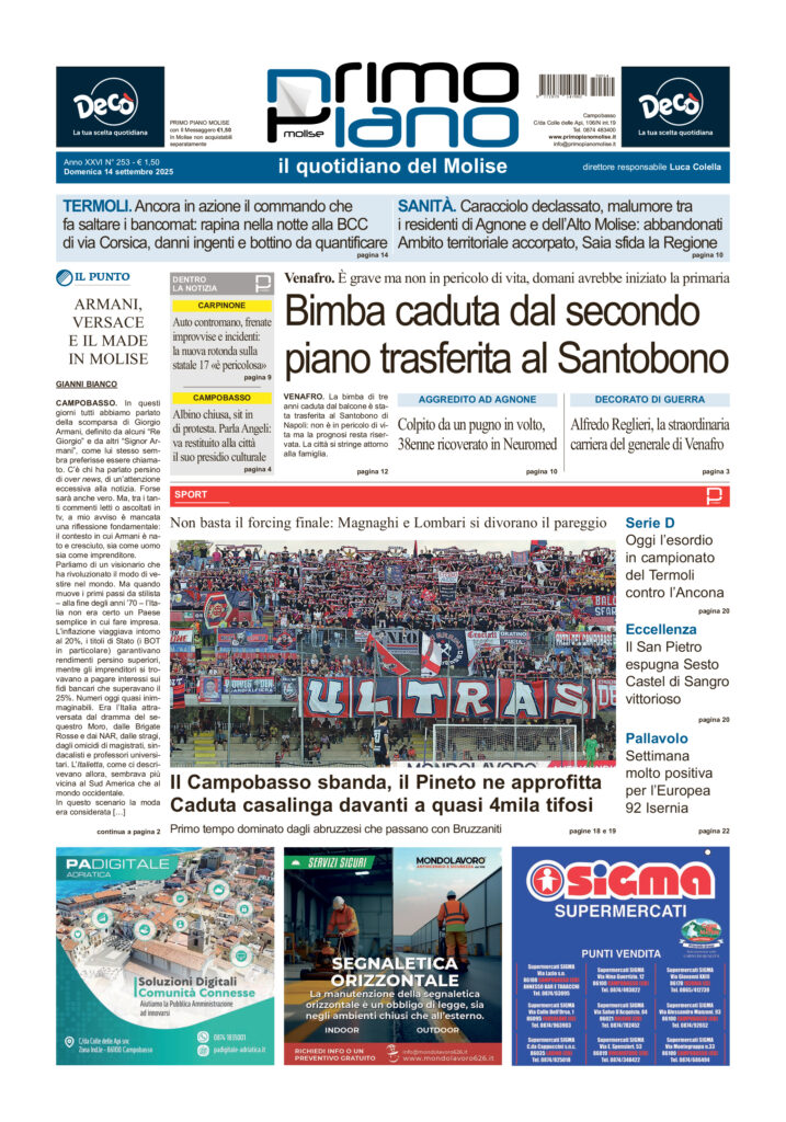 La prima pagina dell’edizione in edicola oggi