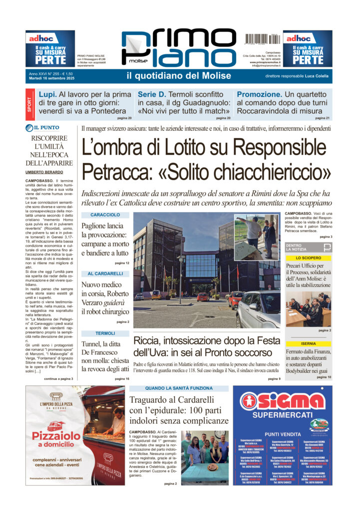 La prima pagina dell’edizione in edicola oggi