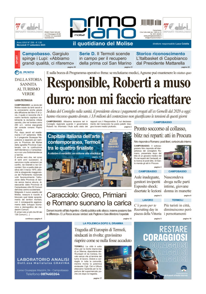 La prima pagina dell’edizione in edicola oggi