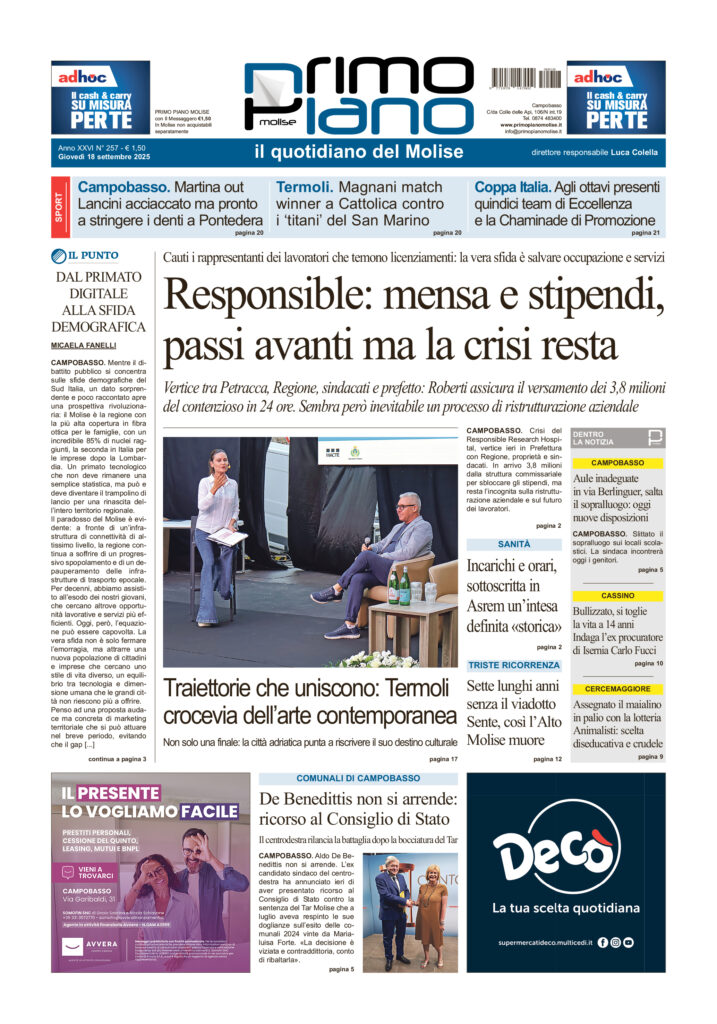 La prima pagina dell’edizione in edicola oggi