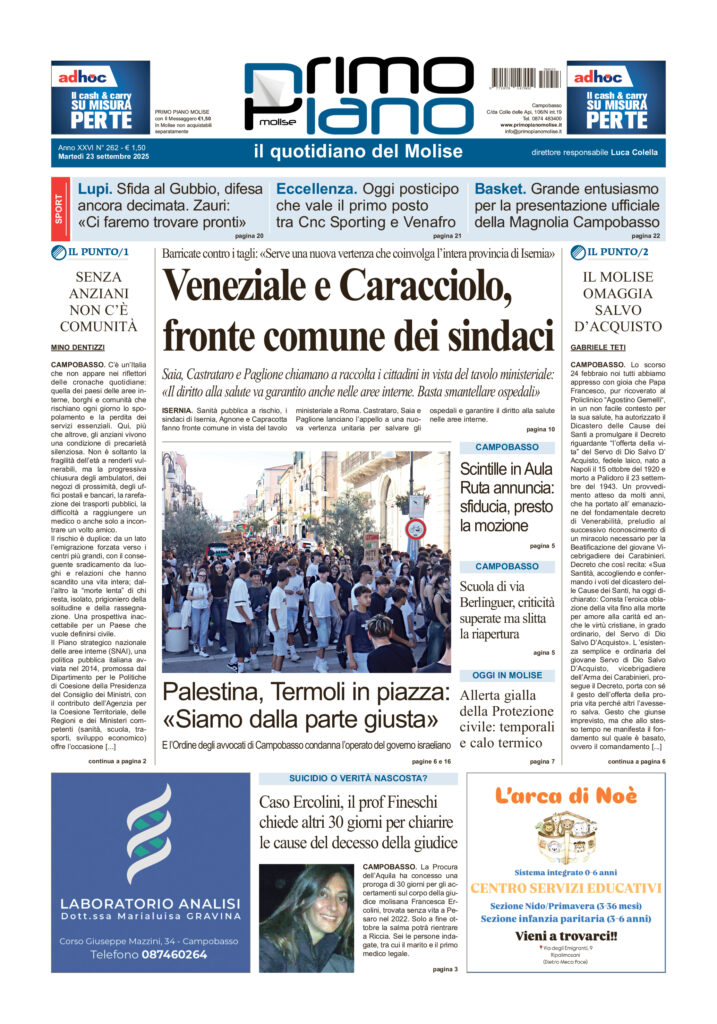 La prima pagina dell’edizione in edicola oggi