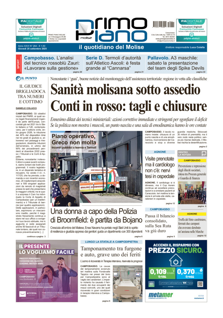 La prima pagina dell’edizione in edicola oggi