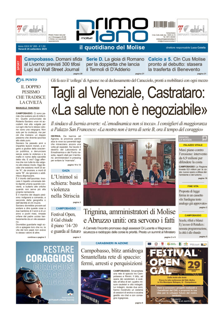 L’edizione completa di Primo Piano Molise del 26 settembre