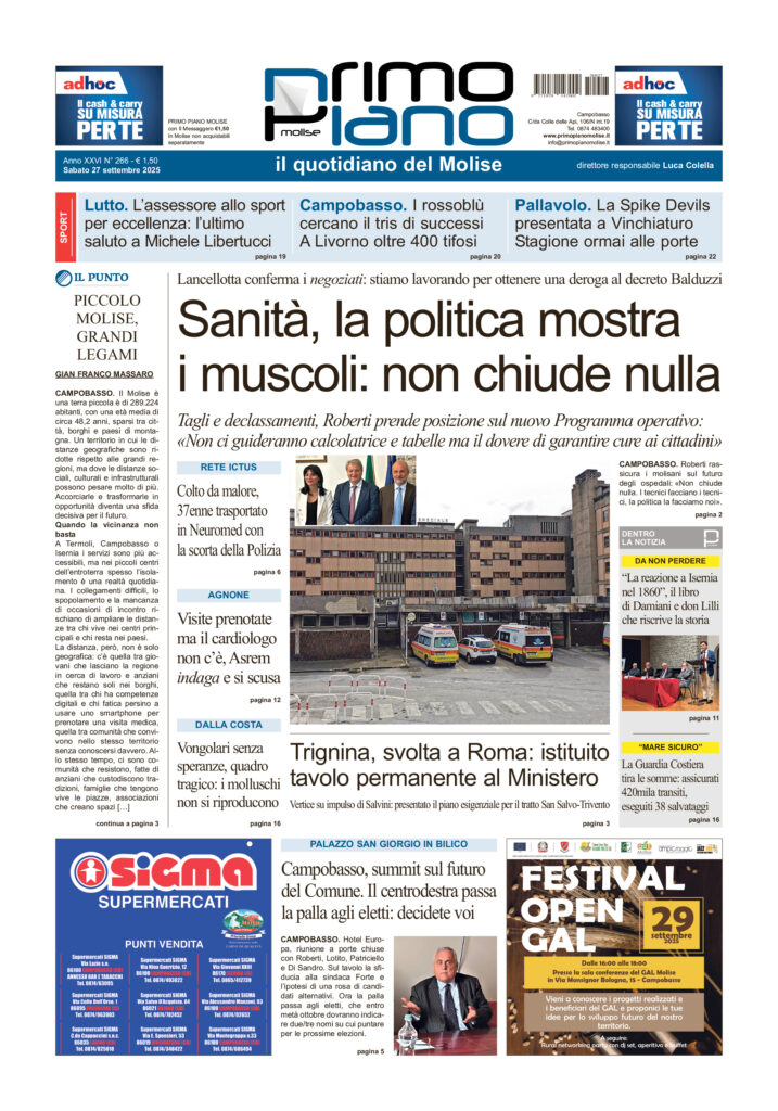 L’edizione completa di Primo Piano Molise del 27 settembre