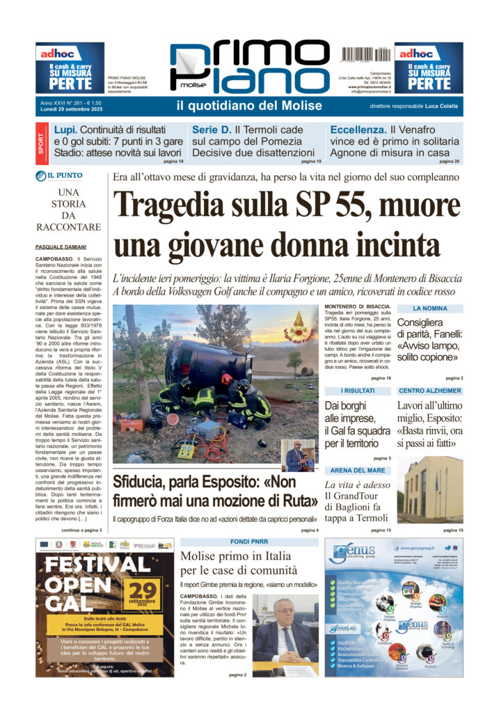 L’edizione completa di Primo Piano Molise del 29 settembre