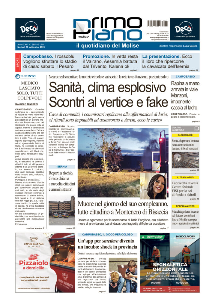 La prima pagina dell’edizione in edicola oggi
