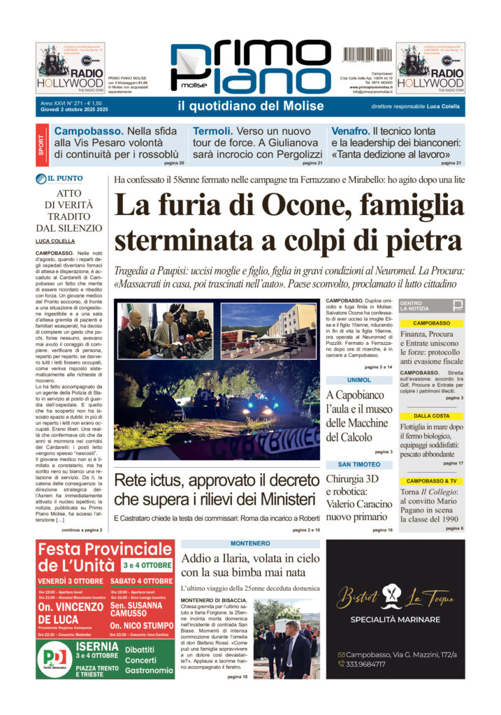 La prima pagina dell’edizione in edicola oggi