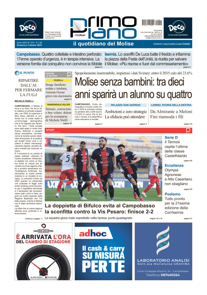 L’edizione completa di Primo Piano Molise del 5 ottobre