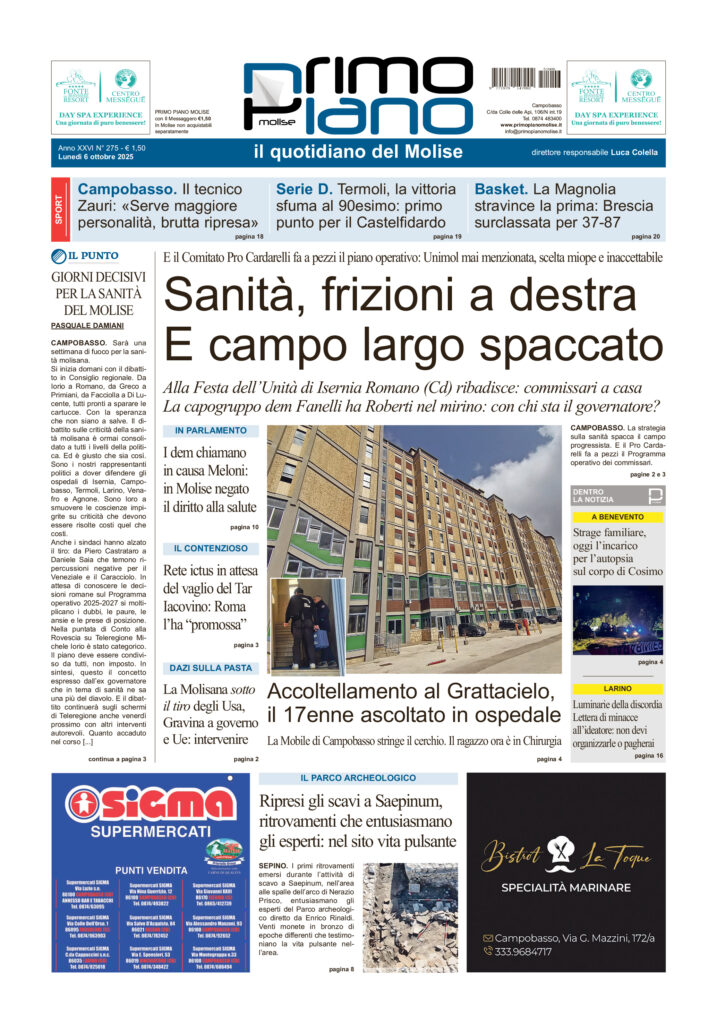 L’edizione completa di Primo Piano Molise del 6 ottobre