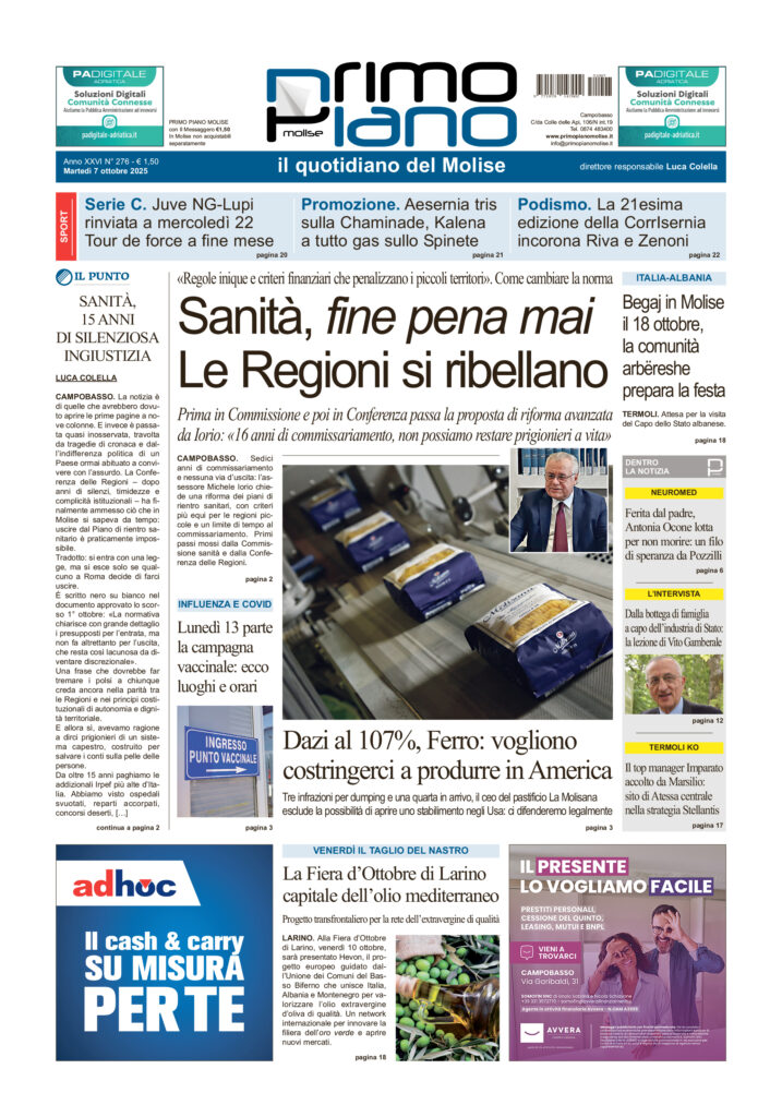 La prima pagina dell’edizione in edicola oggi