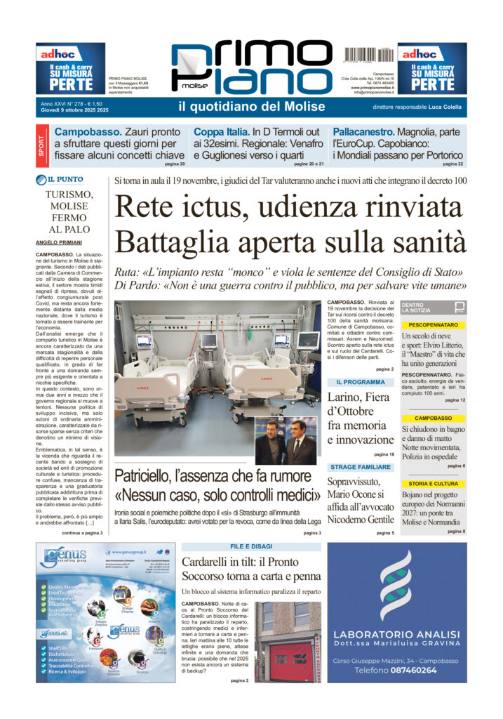 La prima pagina dell’edizione in edicola oggi