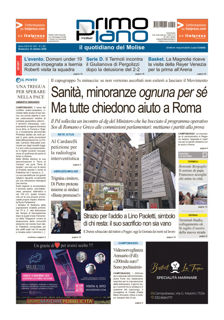 La prima pagina dell’edizione in edicola oggi