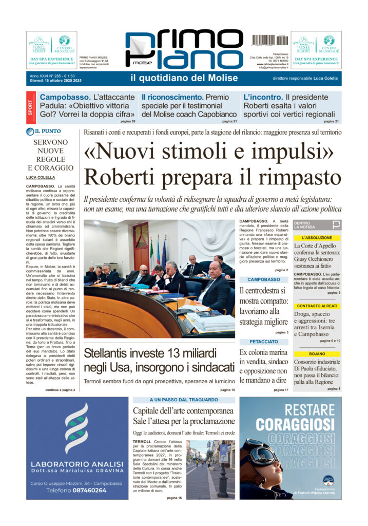 La prima pagina dell’edizione in edicola oggi