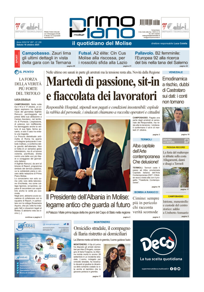 La prima pagina dell’edizione in edicola oggi