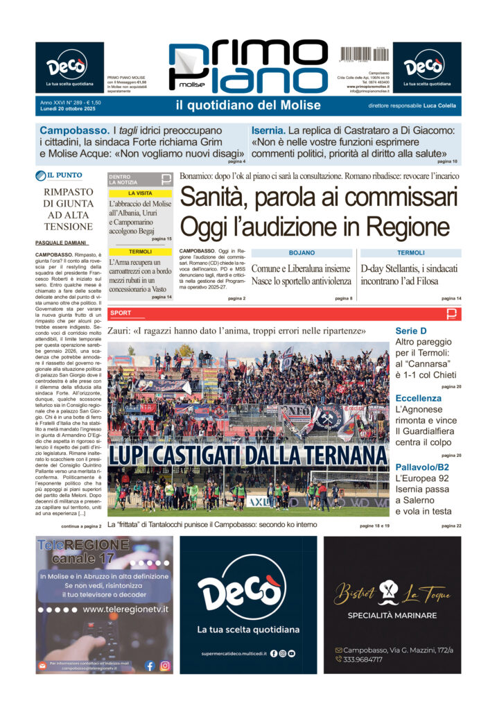 La prima pagina dell’edizione in edicola oggi