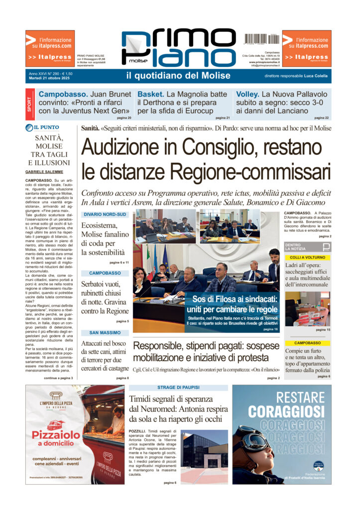 La prima pagina dell’edizione in edicola oggi