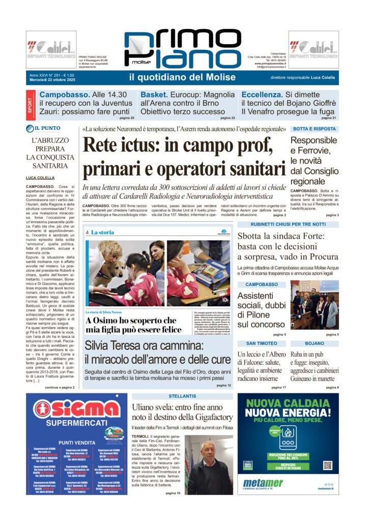 La prima pagina dell’edizione in edicola oggi