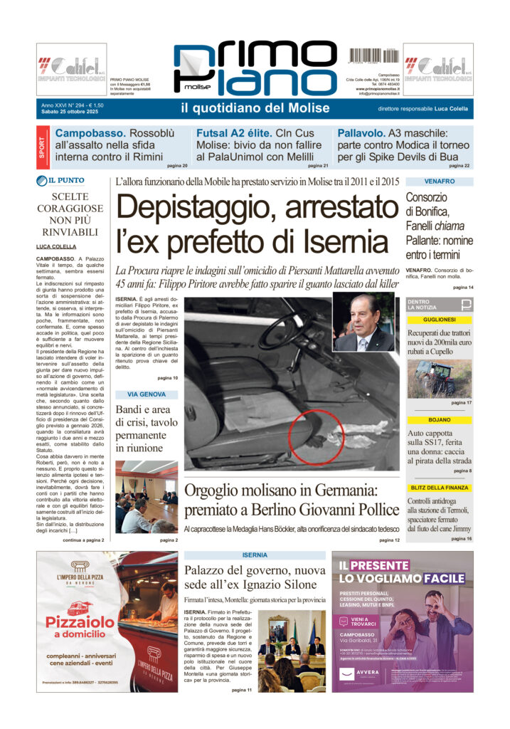 La prima pagina dell’edizione in edicola oggi