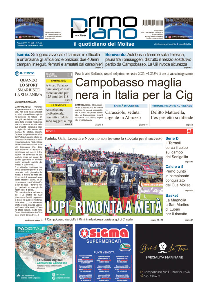 L’edizione completa di Primo Piano Molise del 26 ottobre