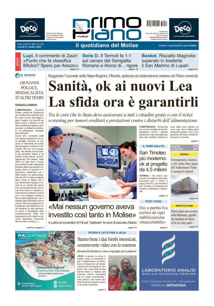 La prima pagina dell’edizione in edicola oggi