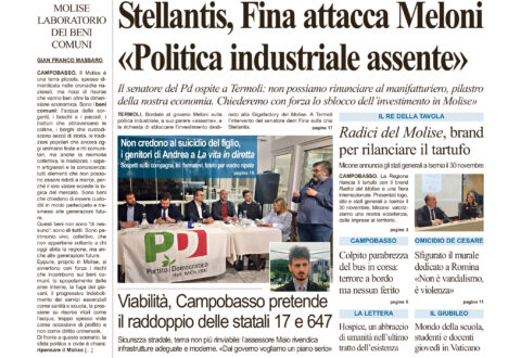La prima pagina dell’edizione in edicola oggi