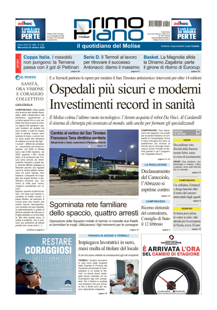 L’edizione completa di Primo Piano Molise del 29 ottobre