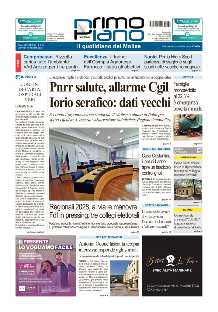 La prima pagina dell’edizione in edicola oggi