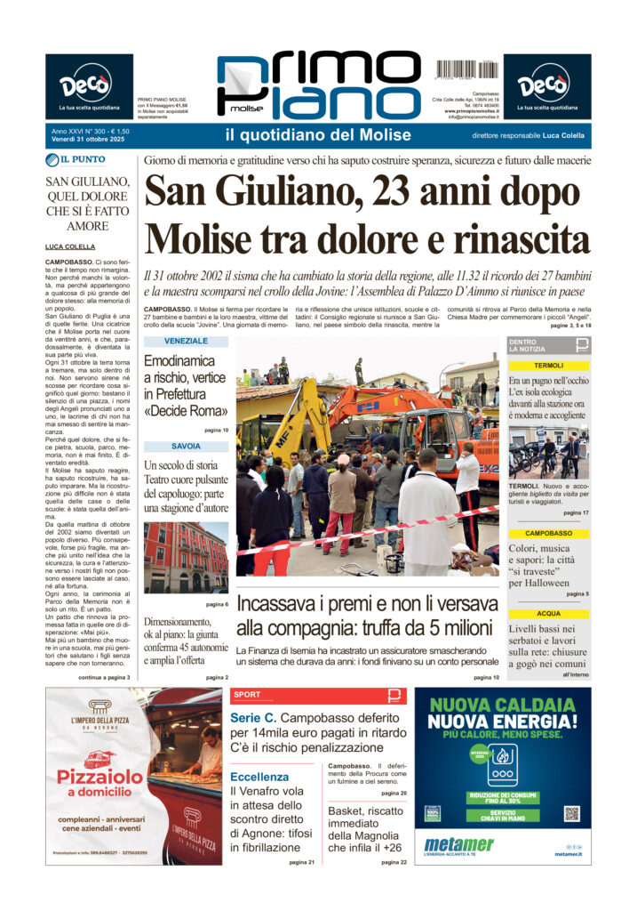 La prima pagina dell’edizione in edicola oggi
