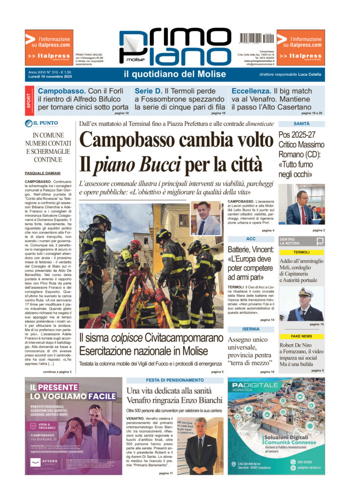 L’edizione completa di Primo Piano Molise del 10 novembre