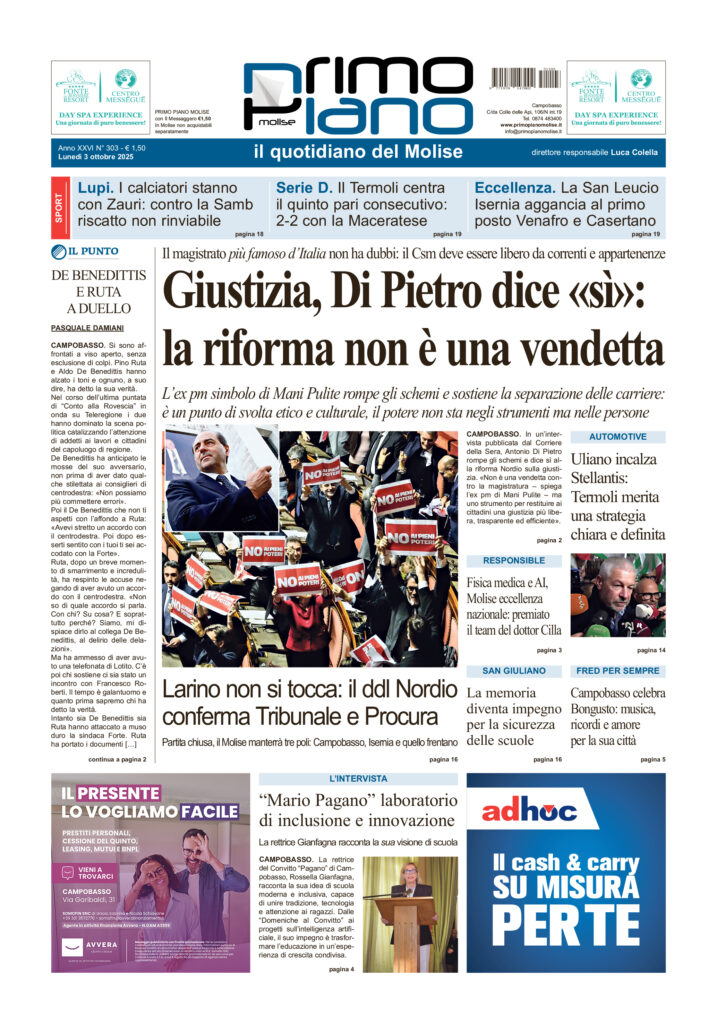 La prima pagina dell’edizione in edicola oggi