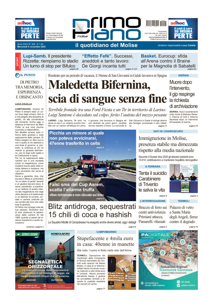 L’edizione completa di Primo Piano Molise del 5 novembre