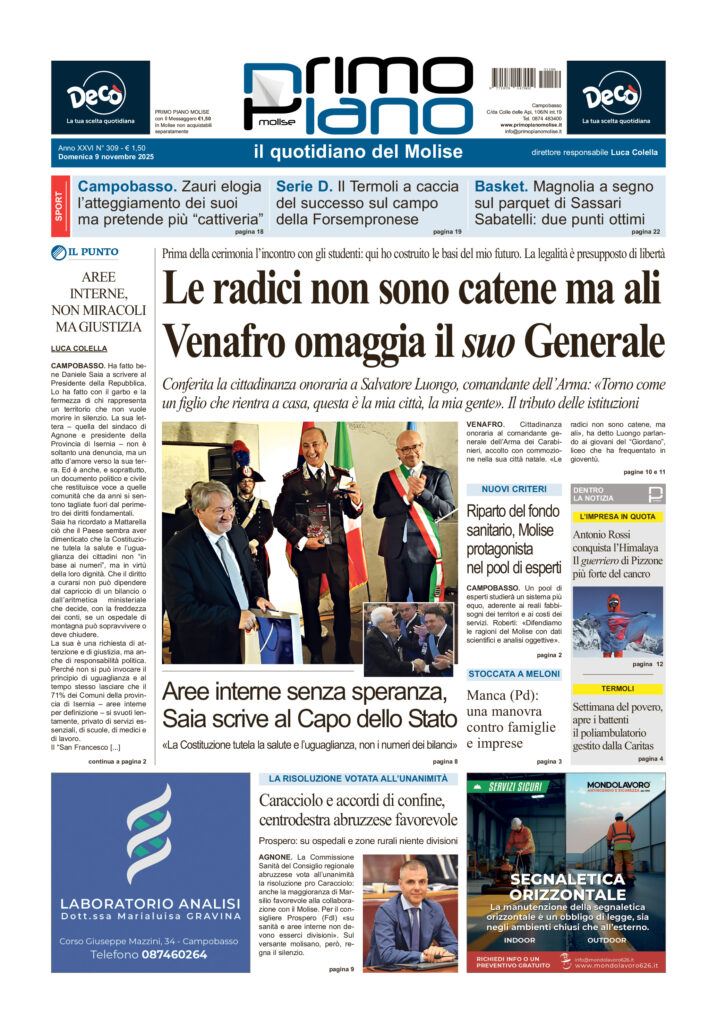 L’edizione completa di Primo Piano Molise del 9 novembre