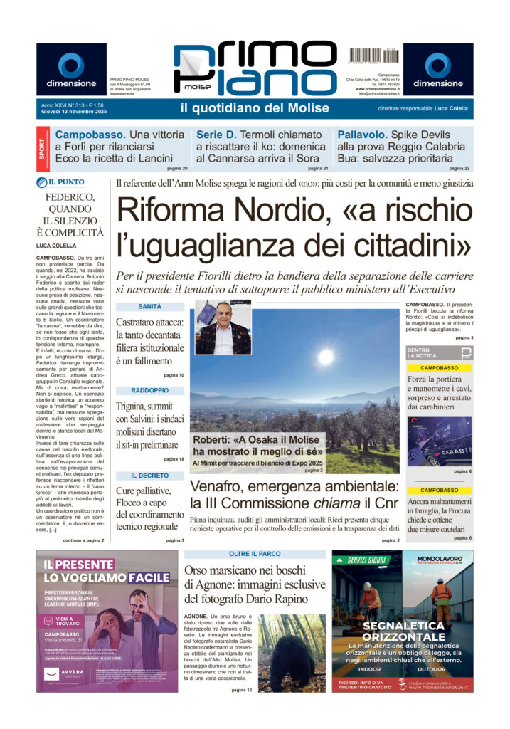 La prima pagina dell’edizione in edicola oggi