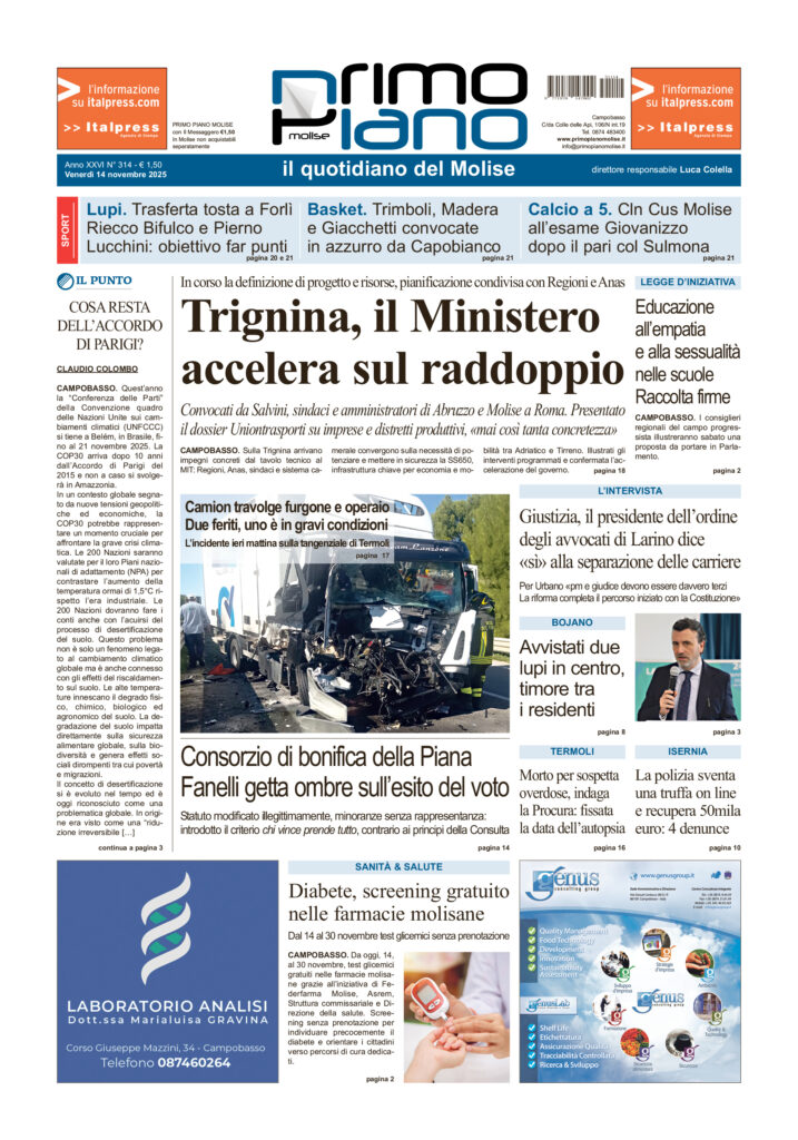 La prima pagina dell’edizione in edicola oggi