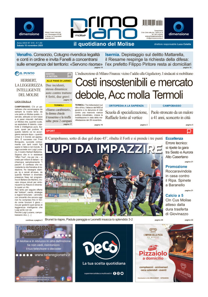 La prima pagina dell’edizione in edicola oggi