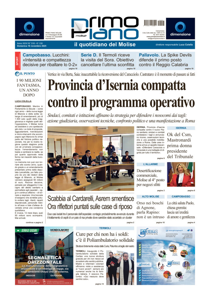 La prima pagina dell’edizione in edicola oggi