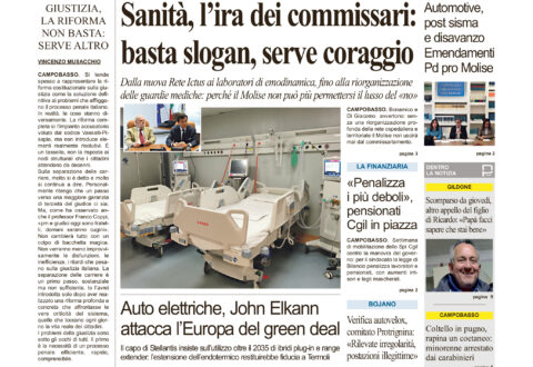 La prima pagina dell’edizione in edicola oggi