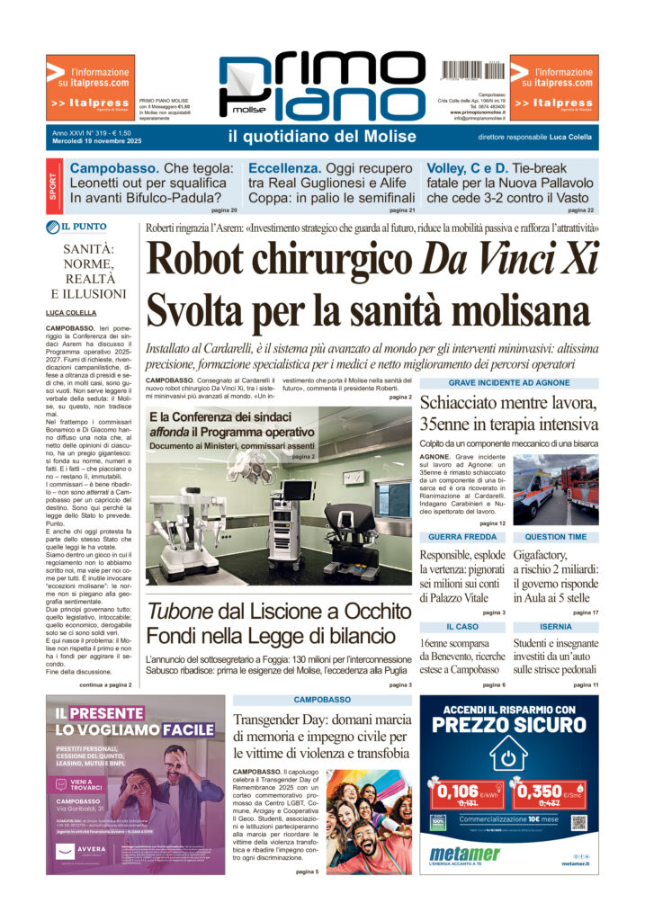 La prima pagina dell’edizione in edicola oggi