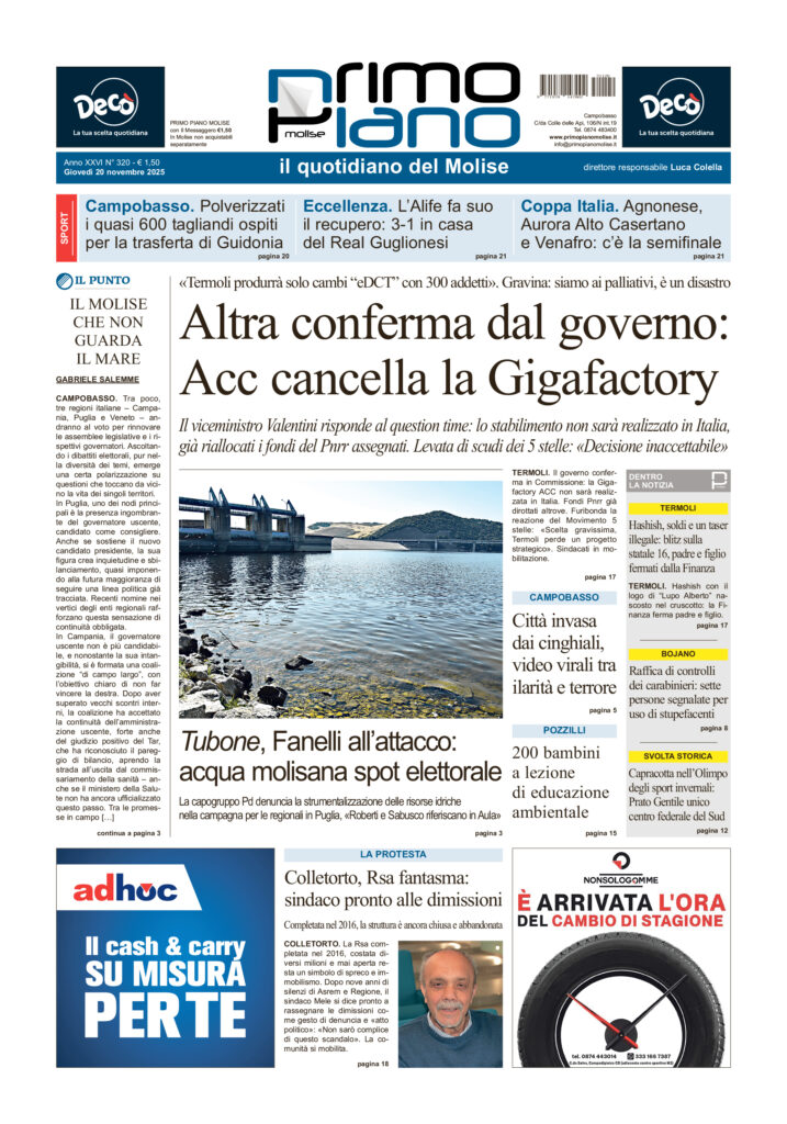 L’edizione completa di Primo Piano Molise del 20 novembre