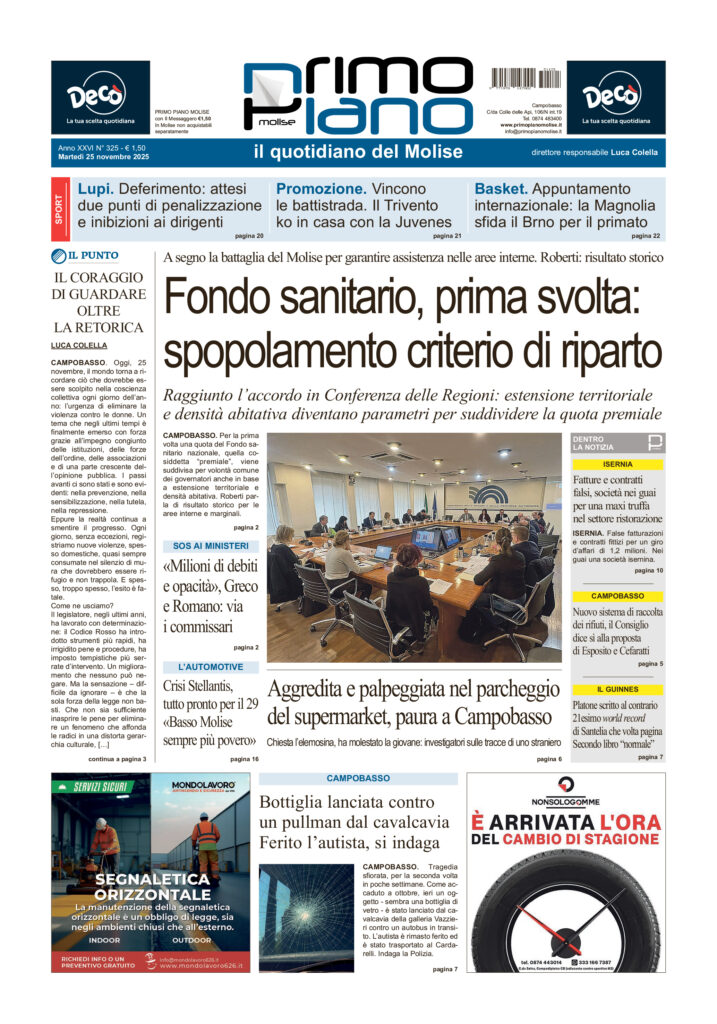 La prima pagina dell’edizione in edicola oggi