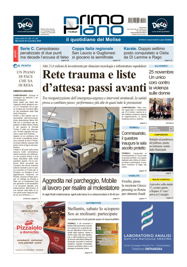 La prima pagina dell’edizione in edicola oggi