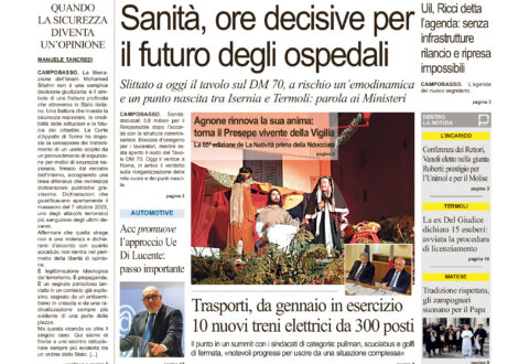La prima pagina dell’edizione in edicola oggi